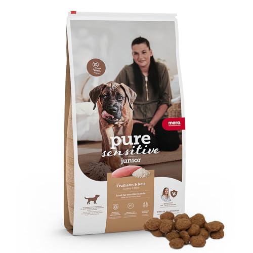 MERA pure sensitive Junior mit Truthahn Reis 1 x 12 5kg leicht verdauliches Trockenfutter für junge Hunde großer Rassen glutenfreies Futter ohne Weizen