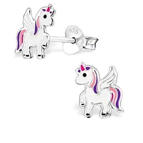 Einhorn mit Flügel Ohrstecker 925 Echt Silber Pferd Kinder Mädchen Ohrringe Pegasus