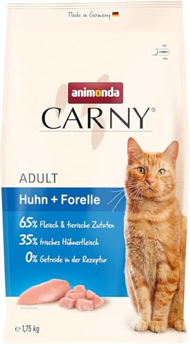 animonda Carny Adult Huhn Forelle 1 75kg Adult Trockenfutter für ausgewachsene Katzenfutter ohne Getreide Zucker Katzentrockenfutter mit 65 % Fleisch Fisch
