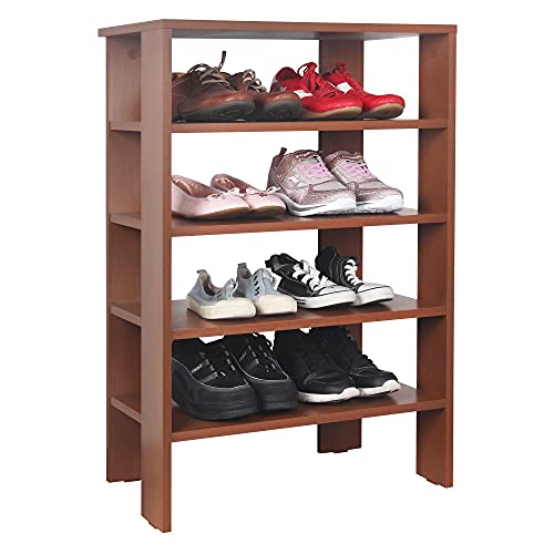 RICOO Schuhregal platzsparend WM040-ER Shoe Rack Schuhschrank mit 4 Ebenen hoch Schuh Regal Holz Schuhständer Standregal Flur Schuhablagen Eiche-Rustikal