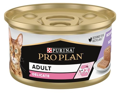 Purina Pro Plan Nassfutter für Katzen Erwachsene Delicate Mousse reich an Truthahn 24 Dosen 85 g