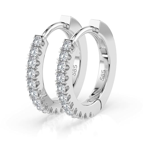 Creolen Weißgold 585 mit 22 Diamanten 0.22 ct - Echte Diamant Ohrringe für Damen Mädchen - Klassischer Ohrschmuck - Geschenkidee