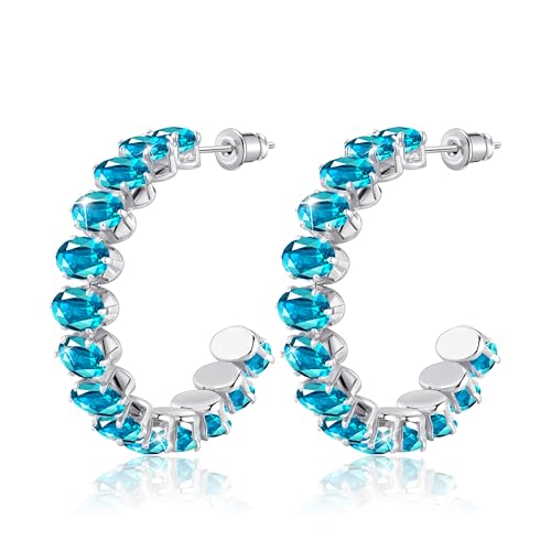 Linawe Silber Hängend Aquamarin Blau Ohrschmuck Groß Ohrhänger Silberne Modeschmuck Ohringe Hypoallergene
