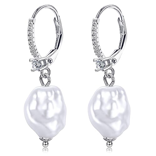 ORAZIO Ohrringe Silber 925 Süßwasser Perle Huggie Kleine Creolen Ohrringe Hypoallergene Tropfen Ohrringe mit AAAA Kubikzirkonia für Damen