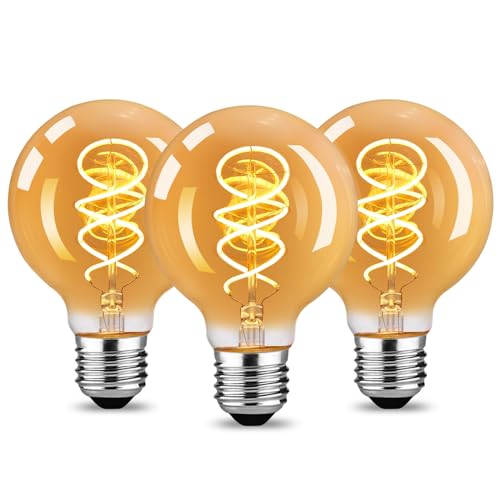 URing Glühbirne E27 LED Warmweiss Vintage - Edison LED Birne Leuchtmittel Retro E27 2200K 4W Energiesparlampe Filament Lampe Dekorative für Nostalgie Industrial Caf Bar Beleuchtung 3 Stück G80