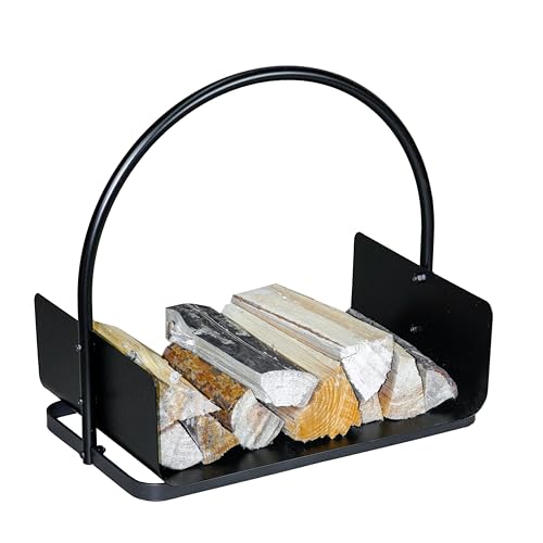 Loywe Holzkorb Kaminholz 47X30X42CM Holzwiege Kamin Feuerholzkorb Metall Brennholzkorb für Innen und Außen mit Stabilem Sockel Griffen in Schwarz Henkel Tragekorb