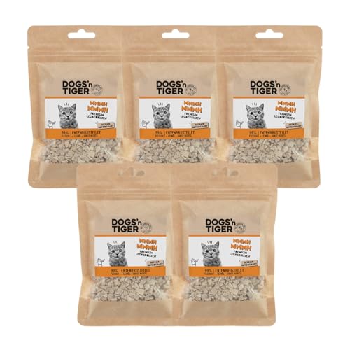 Dogs n Tiger Adult Katzen Snacks Mmmh mmmh Ente Leckerlies aus 99% Fleisch ohne Zucker Getreide künstliche Aromen gut verträglich gefriergetrocknete Entenbrust-Filetstückchen 5X 30g
