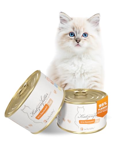 Lucky Kitty Nass Pute 95% Fleisch I ohne Getreide Zucker Lebensmittelqualität I Nassfutter für Keine Zusätze I Kittenfutter Made in Germany I 4x200g