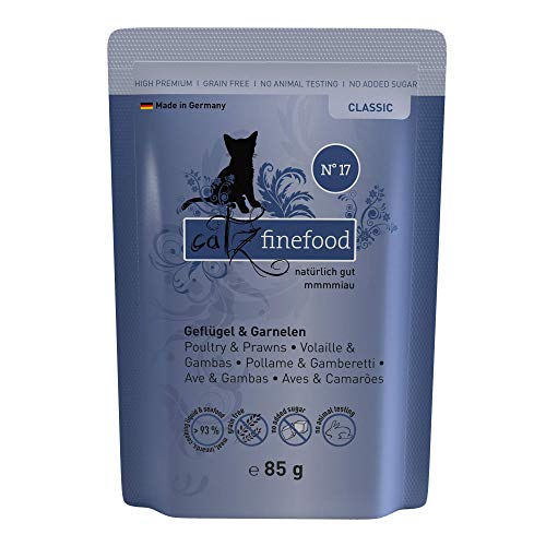 catz finefood N 17 Geflügel Garnele Feinkost Katzenfutter nass verfeinert mit Karotte Cranberry 16 x 85g Beutel