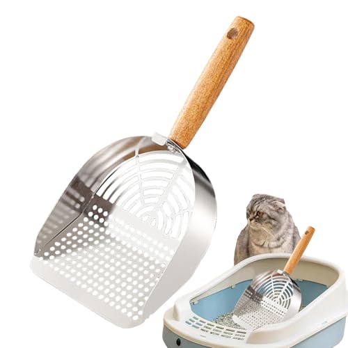 Streuschaufel aus Edelstahl robustes Siebwerkzeug für die Katzentoilette ergonomischer Reiniger mit langem Griff robustes hygienisches Haustierpflegezubehör Einfache tägliche Wartung für den Ei