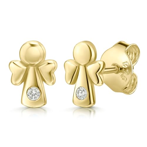 MATERIA Engel Gold Ohrring Silber 925 - Ohrstecker vergoldet Zirkonia Stein Mädchen SO-205-Gold