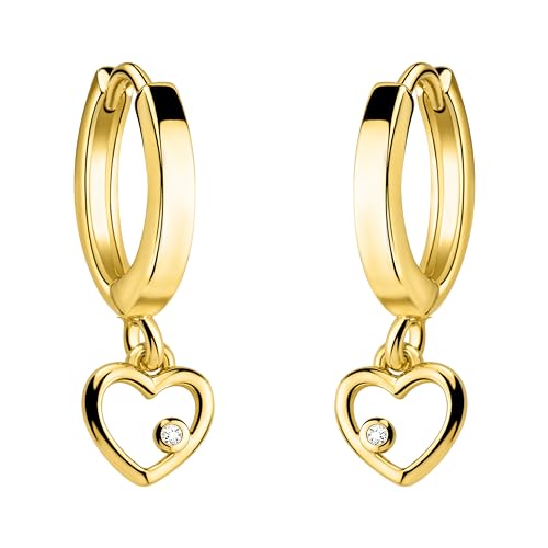 SOFIA MILANI - Damen Ohrringe 925 Silber - vergoldet golden mit Zirkonia Steinen - Herz Creole - E2424