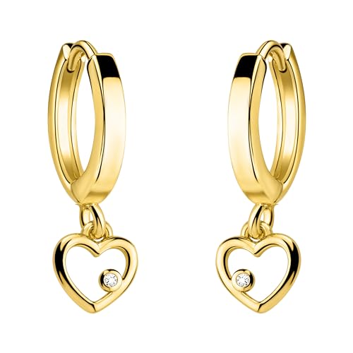 SOFIA MILANI - Damen Ohrringe 925 Silber - vergoldet golden mit Zirkonia Steinen - Herz Creole - E2424