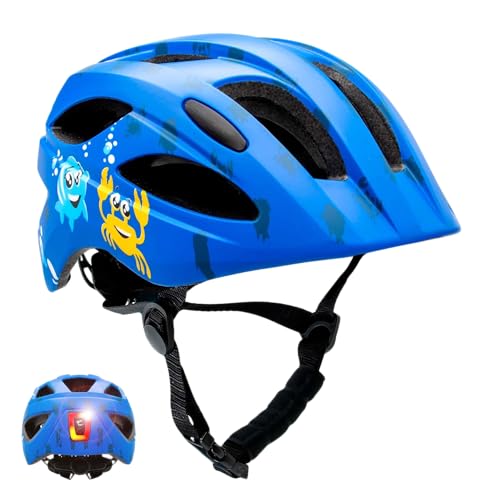 Crazy Safety Cool Kinder Fahrradhelm Fahrradhelm Kinder 6-12 Jahre für Fahrrad Skateboard Mountainbike Inlineskates USB-aufladbares Rücklicht Verstellbarer Fahrradhelm 54-58 cm Blau