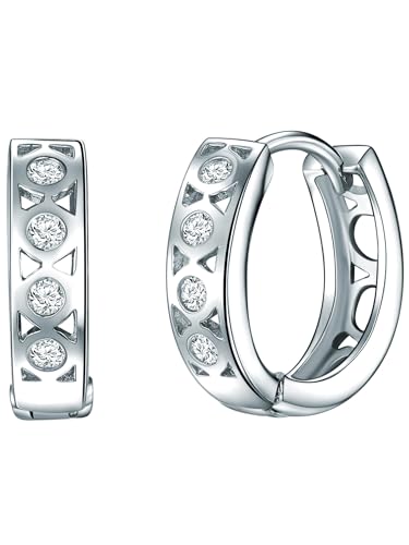 Rafaela Donata Damen Creolen aus 925 - Sterling Silber mit Zirkonia weiß - Klappcreolen Silbercreolen mit Muster