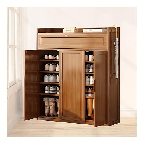 Schuhschrank aus Bambus für den Eingangsbereich freistehend Holz-Schuhregal mit Rollladentüren große Kapazität Schuh Farbe E Größe 95 x 33 x 115 cm
