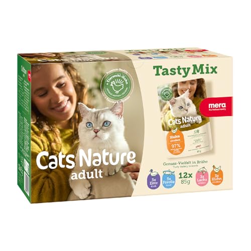 MERA Cats Nature Adult Tasty Mix Premium Katzenfutter Nass 12x85g ohne Zucker und Getreide Adult Katzen Nassfutter hoher Fleischanteil Vorteilspack