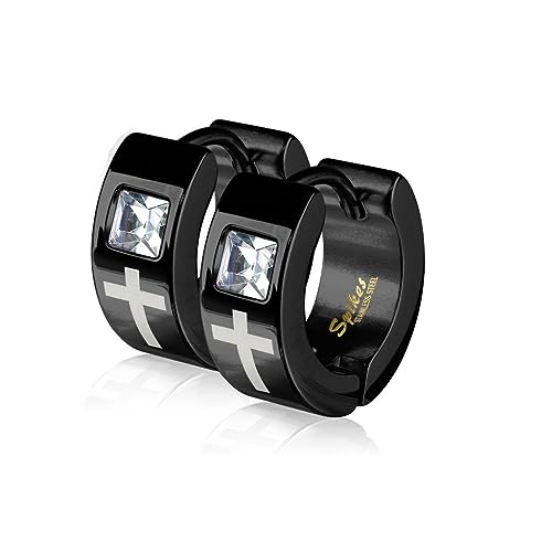 Paula Fritz 1 Paar Damen Creole-n Schwarz Kreuz Silber Zirkonia Klar Chirurgenstahl Ohr-Schmuck 4-mm Breit Ohr-Ring Religion Kombinierbar Herren