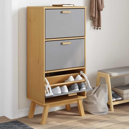 INLIFE Olden Grau Braun 55x35x120cm Massivholz Kiefer Heim Garten Haushaltsbedarf Aufbewahrung Ordnungssysteme Kleideraufbewahrung Schuhregale  schränke Grau 19.25 KG 358619