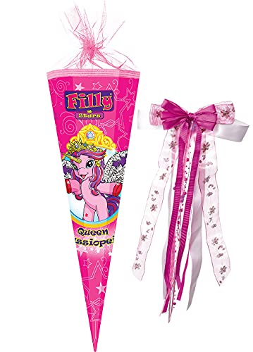 alles meine.de GmbH Schultüte   Pferd Einhorn   Cassiopeia   35 cm   rund   incl. große Schleife   mit Tüllabschluß   Zuckertüte   mit ohne Kunststoff Spitze   für ..
