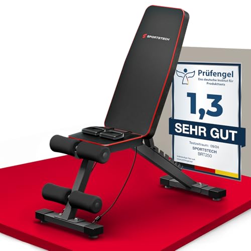 Sportstech BRT250 klappbar Multifunktionale Fitnessbank für zuhause 7 in 1 Schrägbank Trainingsbank für Ganzkörpertraining kompakt faltbar bis 300kg belastbar