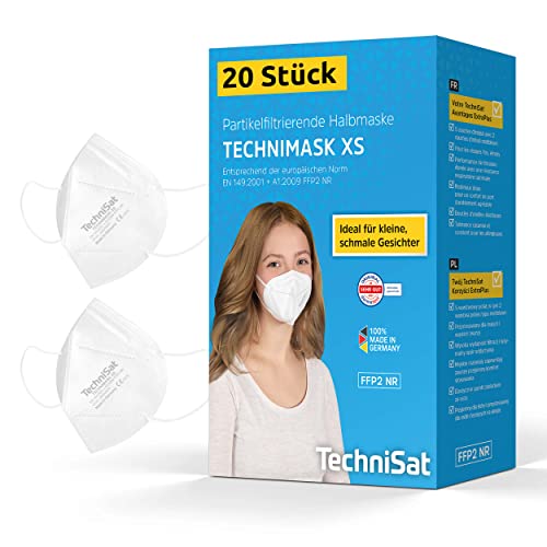 TechniSat TECHNIMASK XS   20x für kleine schmale Gesichter 5 lagige Einweg aus hochwertigem Vlies hautfreundlich Gesichtsmasken Made Germany