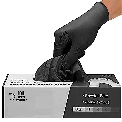 PANKTI Schwarze Nitril-Einweghandschuhe - Latexfrei Puderfrei Packung mit 100 stark und durchstichfest medizinisch für die Lebensmittelverarbeitung Tätowierer- und Friseursalonhandschuhe