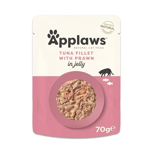 Applaws 100 % Natürliches Nassfutter für Katzen Thunfischfilet mit Garnele in Gelee 16 x 70g Dosen