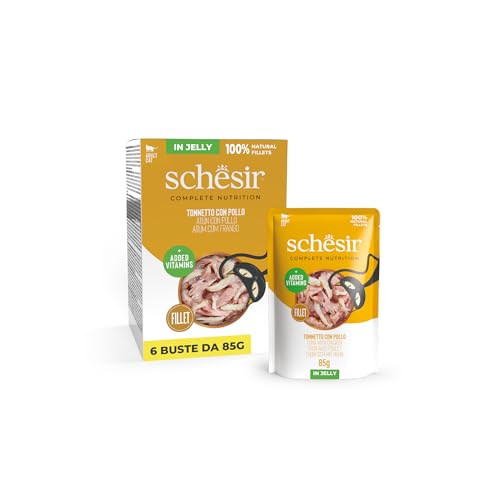 Schesir Thunfisch mit Huhn in Gelee komplettes Nassfutter für Katzen im Beutel 100% natürliche Inhaltsstoffe tierversuchsfrei 6 x 85 g