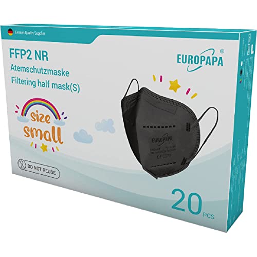 EUROPAPA 20x FFP2 S in Kleiner Größe Mundschutz Masken Atemschutzmasken 5 lagig hygienisch einzelverpackt EU 2016 425 Schwarz