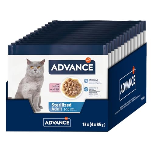 Advance Nassfutter für ausgewachsene Katzen sterilisiert mit Truthahn 13 Flowpacks 4 x 85 g