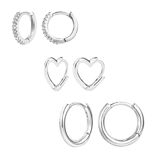  3Paar Set Liebe Herz Sterling Kleine Strass Zirkonia Hypoallergen Huggies Kreolen Schlafen Klein Mädchen