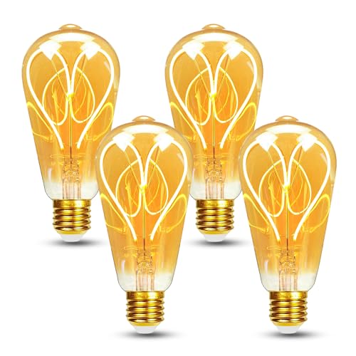 HUSTUNG Edison Vintage Glühbirne E27 LED Vintage Dimmbar 4W ST64 E27 LED Warmweiss 2700K Retro Glühbirne Ideal für Nostalgie und Retro Beleuchtung - Bernstein Glas - LOVE - 4 Stück