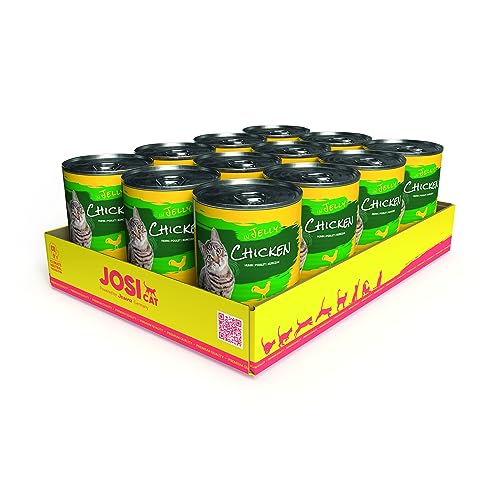 JosiCat Chicken in Jelly 12 x 400 g Premium Nassfutter Gelee mit Huhn für ausgewachsene Katzen Katzenfutter getreidefrei Powered by JOSERA