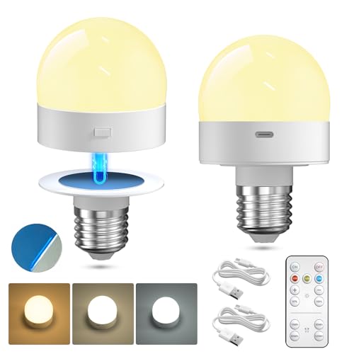 Lamptobe Aufladbare Glühbirne mit Fernbedienung 3 Farben E27 Dimmbar LED Glühbirne mit Batterie mit Magnetische Timing-funktion Für Notlicht Nachtlicht Camp Nicht Verkabelte Lampen-2 Stück