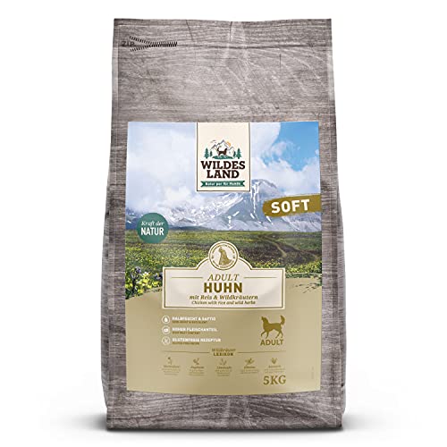 Wildes Land - Halbfeuchtes Trockenfutter fÃ¼r Hunde - Huhn - 5 kg - Soft mit Reis und WildkrÃ¤utern - Glutenfrei - Extra viel Fleisch - FÃ¼r alle Hunderassen - Beste Akzeptanz