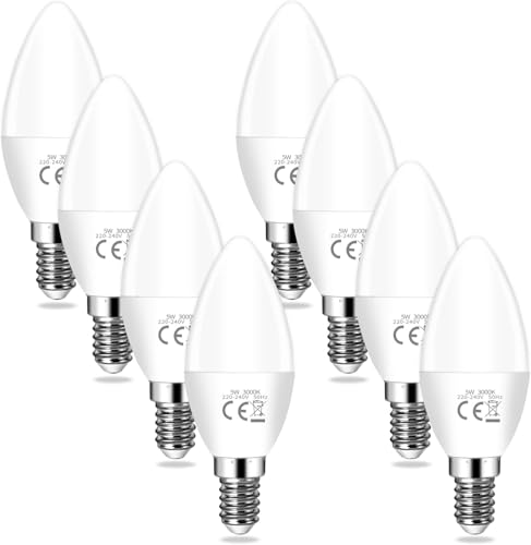 YIIFELL E14 Led Warmweiss Glühbirne E14 8er-Pack 5w Ersetzt 40W Glühbirne 2700k Nicht Dimmbar Warmweiß 200 Abstrahlwinkel AC 220-240V Warmweiß