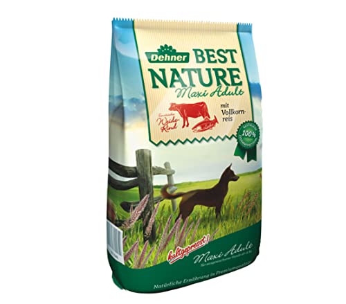 Dehner Best Nature Hundefutter Maxi Adult Trockenfutter getreidefrei zuckerfrei für ausgewachsene Hunde großer Rassen Rind Lachs 5 kg
