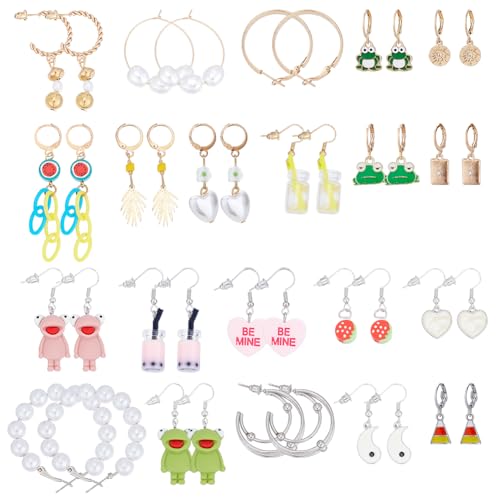 UNICRAFTALE 21 Paar 2 Farben Kunstharz Creolen Süße Sommerohrringe Seltsame Ohrringe Für Frauen Lustige Baumelnde Ohrringe Rosa Herz Frosch Ohrhaken Für Frauen Sommergeschenke