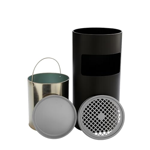 VIALIA Standaschenbecher für draußen 60 x 25 x 3 5 cm Schwarz Edelstahl Mülleimer mit Aschenbecher herausnehmbarer Inneneimer und Gitteraufsatz