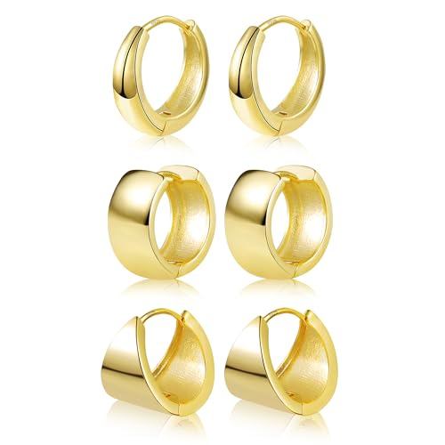 Creolen Gold Ohrringe Damen Creolen Klobig Gold Kleine Set 3 Paar Multipack 14K Vergoldet Knorpel Kreolen Huggie Creolen Oval Klobig Leicht Breit Ohrringe Mini Kleine Creolen fÃ¼r Damen MÃ¤dchen