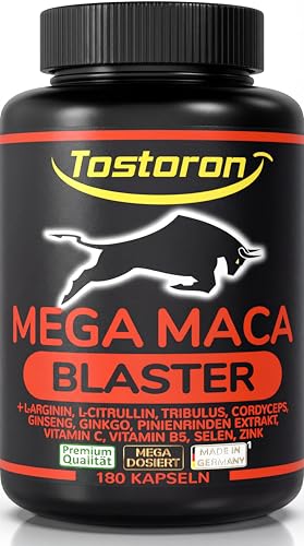 Tostoron MEGA MACA BLASTER hochdosiert - hol dir jetzt den TOSTORON HAMMER direkt nach Hause 180 Kapseln MACA SCHWARZ L-Arginin Citrullin Tribulus Cordyceps Pinie Selen Zink 1 Dose 1x158 4g