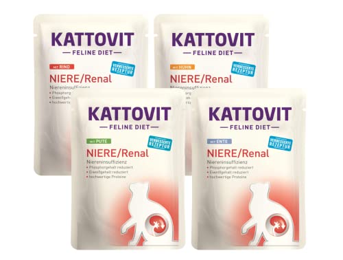 Kattovit Feline Diet Niere Renal Bundle 20x 85g bestehend aus Allen 4 Sorten Rind Huhn Pute Ente Zur Unterstützung der Nierenfunktion bei chronischer Niereninsuffizienz