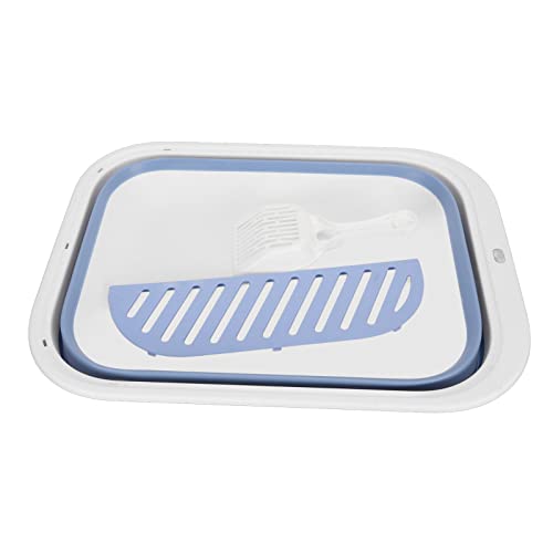Faltbarer Katzenstreu Schrank Splash Proof Space Saving Design Semi-geschlossene Kätzchentoilette für Indoor-Katzen kleine Haustiere Abnehmbares Pedal Hängendes Loch Blau