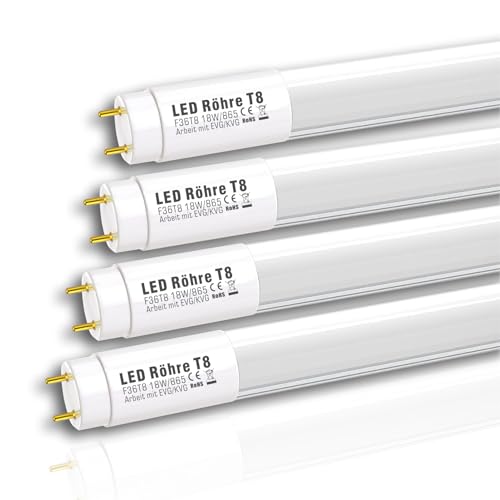 IHYCTV LED Röhre 120cm 18W 2930 Lumen G13 Plug-and-Play für T8 T10 T12 Kompatibel mit EVG KVG VVG Vorschaltgeräten 6500K Tageslichtweiß Matt 4er Pack
