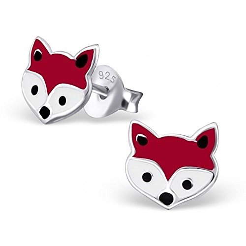 Fuchs Ohrstecker 925 Echt Silber mit Emaille Kinder Mädchen Ohrringe