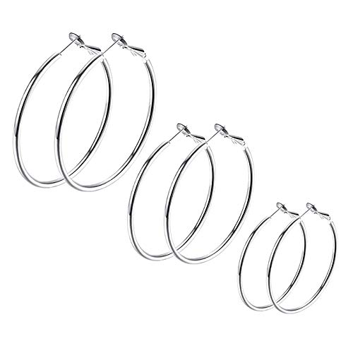 LEEQ Ohrringe für Damen Edelstahl Creolen Huggie Kreolen Ohrringe Große Kreis Stern Herz Form Hoop Klappcreolen Fashion Silber 3pcs