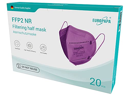 EUROPAPA 20x Lila Masken Atemschutzmaske 5 Lagen Staubschutzmasken hygienisch einzelverpackt Stelle zertifiziert EN149 2001 A1 2009 Mundschutzmaske EU2016 425