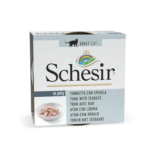 Schesir Thunfisch mit Stachel in Gelee komplettes Nassfutter für Katzen mit zusätzlichen Vitaminen 100% natürlich 12 Dosen 85 g