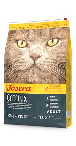 JOSERA Catelux 1x 10kg Adult Premium für ausgewachsene anspruchsvolle Ente Kartoffel weizenfrei mit diätische Fasern gegen Haarballen Katzenfutter 1er Pack